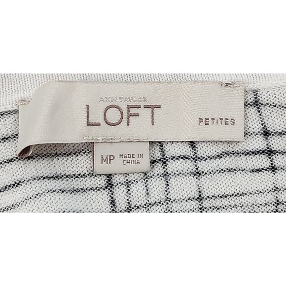 Loft White Black Plaid Button Up Cardigan Sweater MP Lightweight Soft Stretchy - Picture 4 of 5